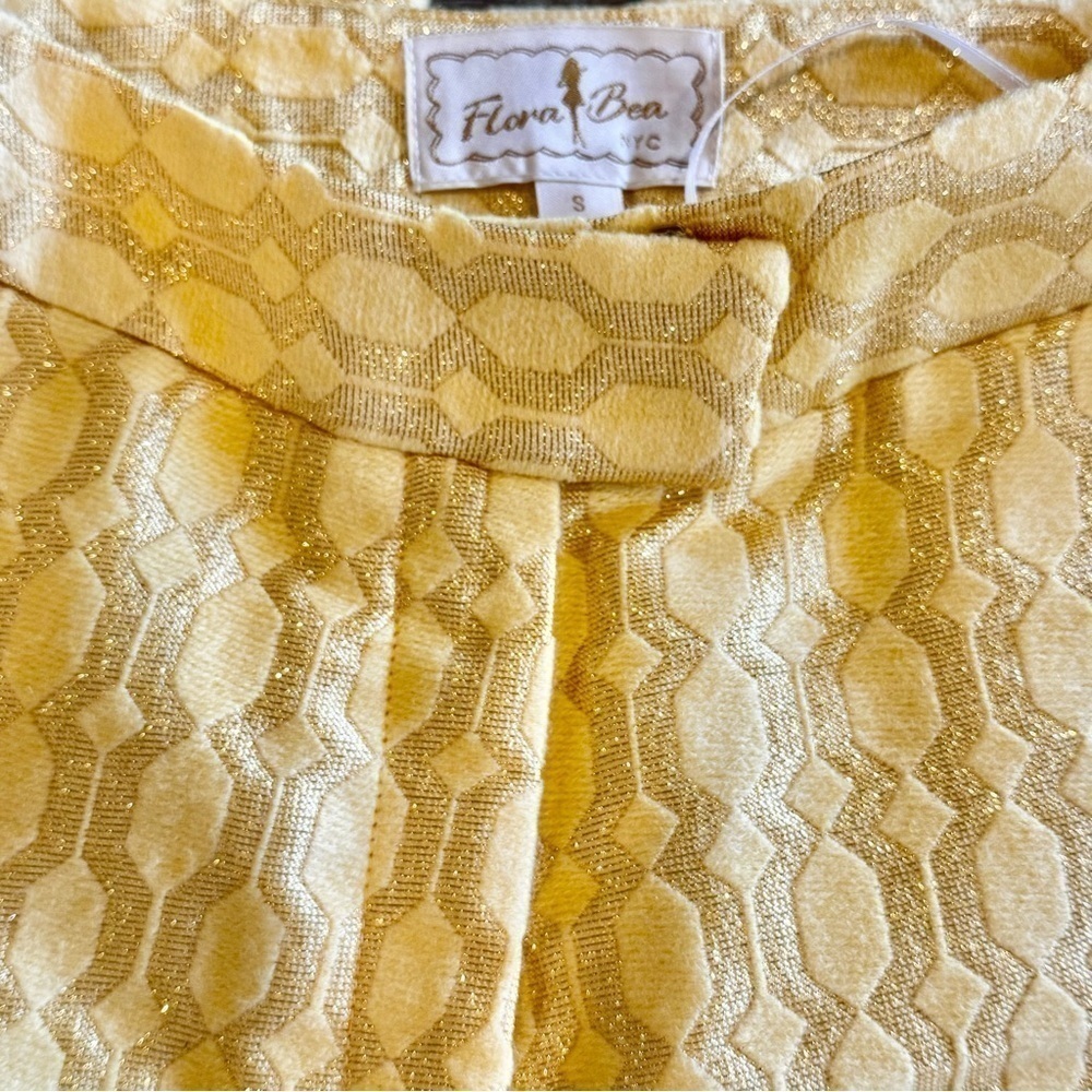Floral Jacquard Yellow Women's Pants - Picture 6 of 9
